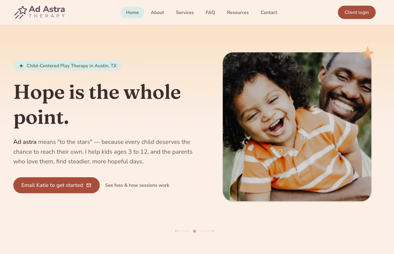 Homepage of the Ad Astra Therapy website